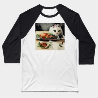 Thanksgiving Food and Cat Baseball T-Shirt